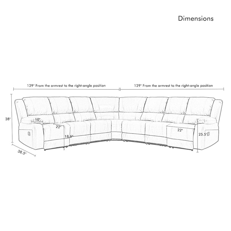129W 7-Seat Faux Leather Manual Recliner Large Sectional Reclining Sofa