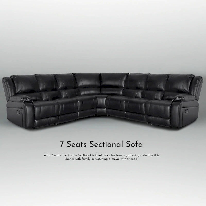 129W 7-Seat Faux Leather Manual Recliner Large Sectional Reclining Sofa