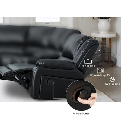 129W 7-Seat Faux Leather Manual Recliner Large Sectional Reclining Sofa