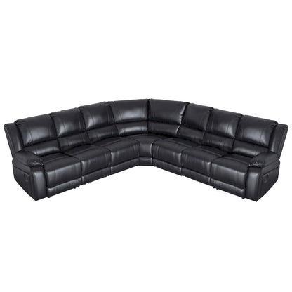 129W 7-Seat Faux Leather Manual Recliner Large Sectional Reclining Sofa