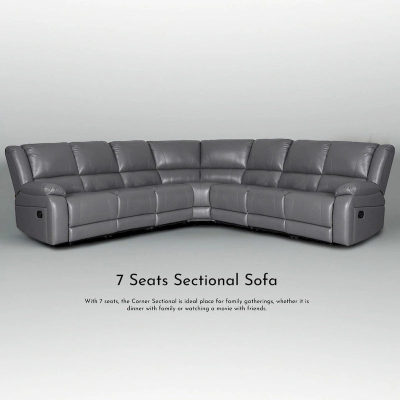 129W 7-Seat Faux Leather Manual Recliner Large Sectional Reclining Sofa