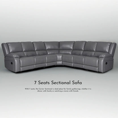 129W 7-Seat Faux Leather Manual Recliner Large Sectional Reclining Sofa
