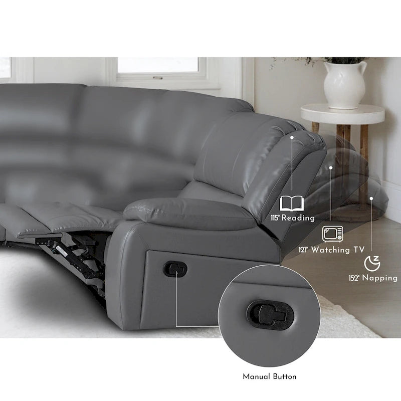 129W 7-Seat Faux Leather Manual Recliner Large Sectional Reclining Sofa