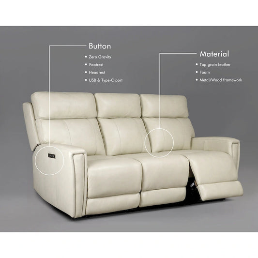 81.5 Genuine Leather Zero Gravity Power Recliner Sofa with Power Headrest, USB&USB-C Port