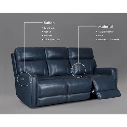 81.5 Genuine Leather Zero Gravity Power Recliner Sofa with Power Headrest, USB&USB-C Port