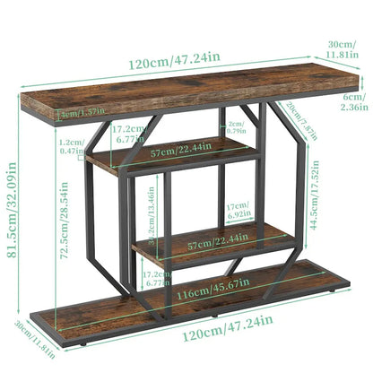 47.24 Rustic Long Console Entry Table Sofa Storage Table Behind Couch with 4 Tier Shelves