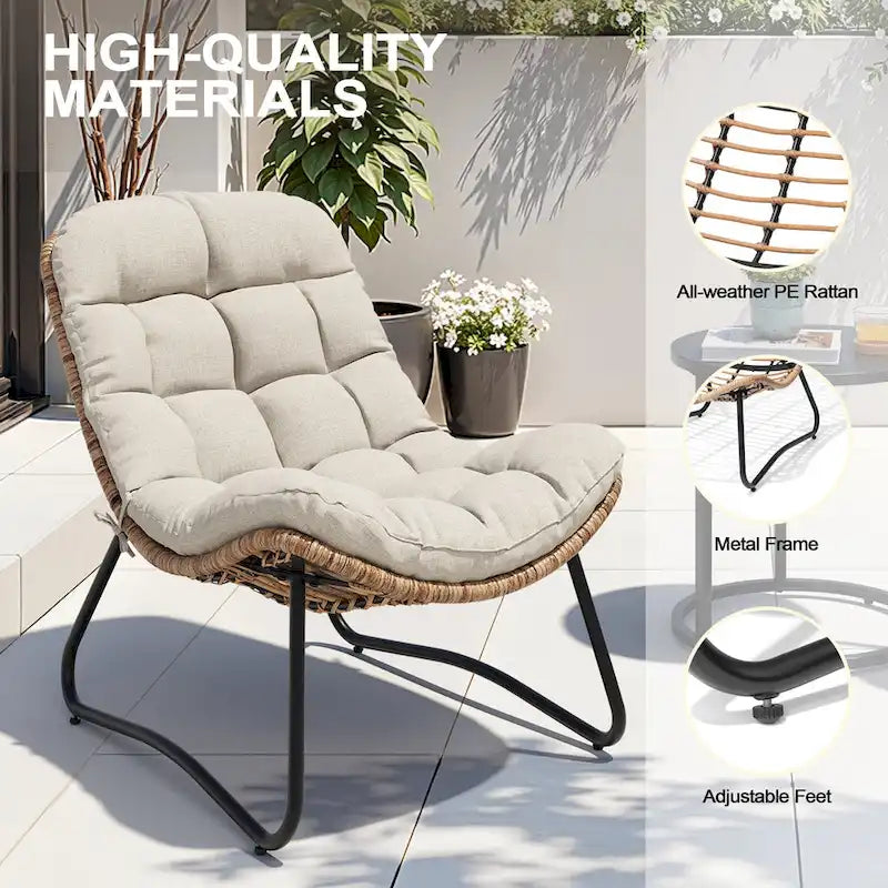 3-Piece Set Outdoor Cushioned Papasan Chairs Set Double Papasan Chair Loveseat with Single Chairs - see picture