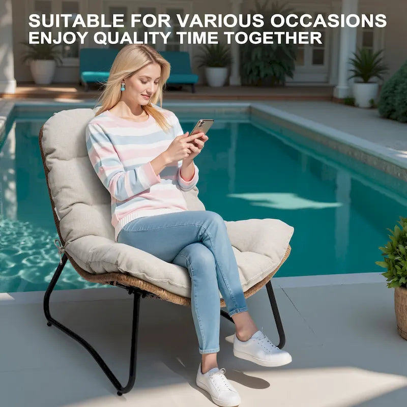 3-Piece Set Outdoor Cushioned Papasan Chairs Set Double Papasan Chair Loveseat with Single Chairs - see picture