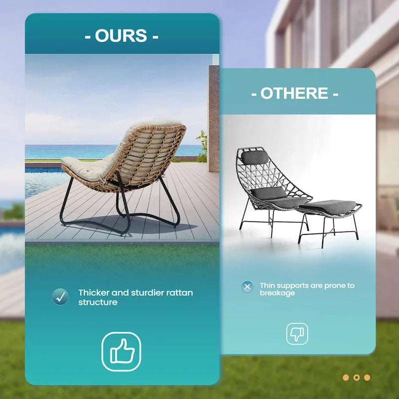 3-Piece Set Outdoor Cushioned Papasan Chairs Set Double Papasan Chair Loveseat with Single Chairs - see picture