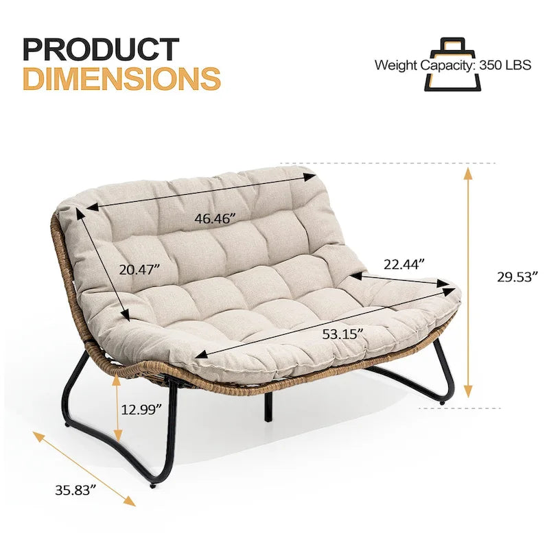 3-Piece Set Outdoor Cushioned Papasan Chairs Set Double Papasan Chair Loveseat with Single Chairs - see picture