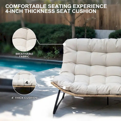 3-Piece Set Outdoor Cushioned Papasan Chairs Set Double Papasan Chair Loveseat with Single Chairs - see picture