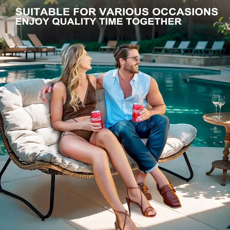 3-Piece Set Outdoor Cushioned Papasan Chairs Set Double Papasan Chair Loveseat with Single Chairs - see picture