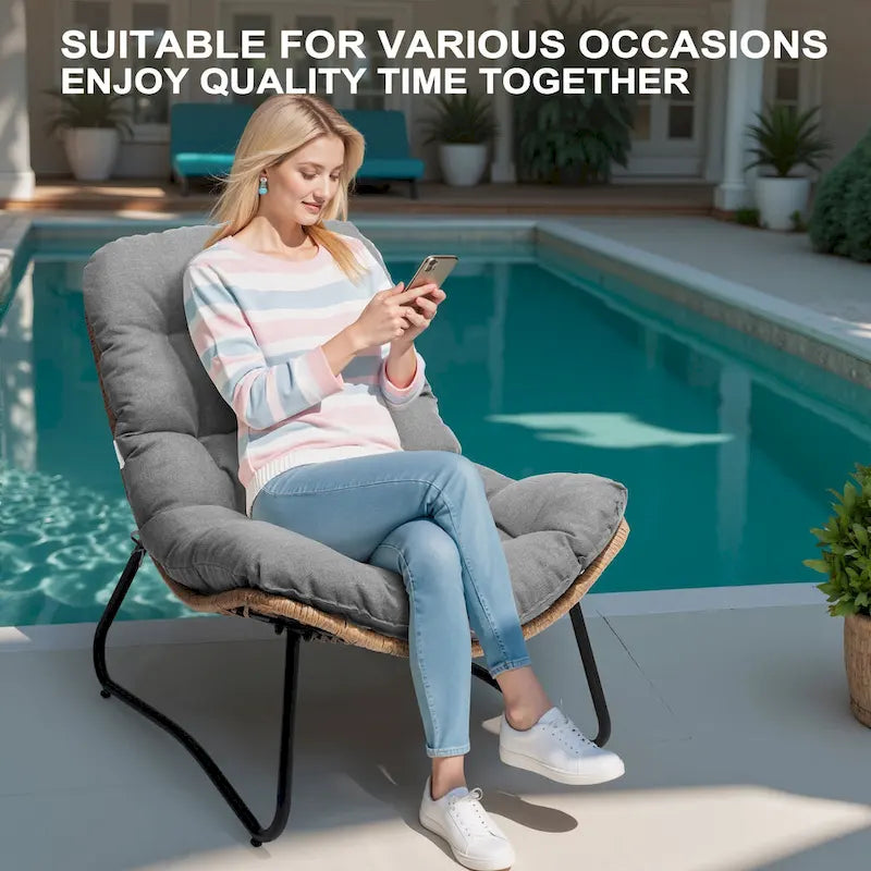 3-Piece Set Outdoor Cushioned Papasan Chairs Set Double Papasan Chair Loveseat with Single Chairs - see picture