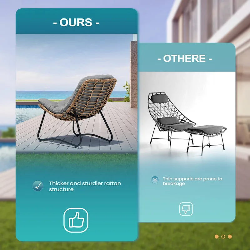 3-Piece Set Outdoor Cushioned Papasan Chairs Set Double Papasan Chair Loveseat with Single Chairs - see picture