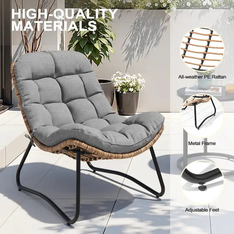 3-Piece Set Outdoor Cushioned Papasan Chairs Set Double Papasan Chair Loveseat with Single Chairs - see picture