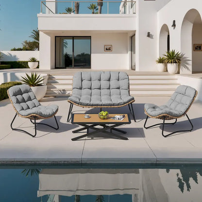 3-Piece Set Outdoor Cushioned Papasan Chairs Set Double Papasan Chair Loveseat with Single Chairs - see picture