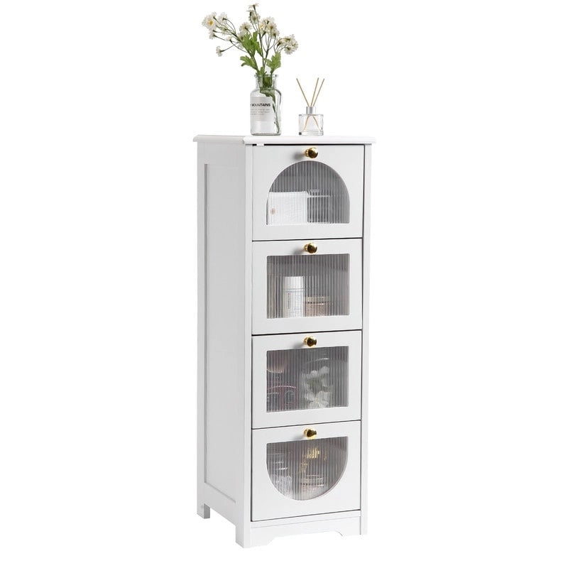 Bathroom Floor Cabinet with 4 Drawers, Small Wooden Storage Cabinet