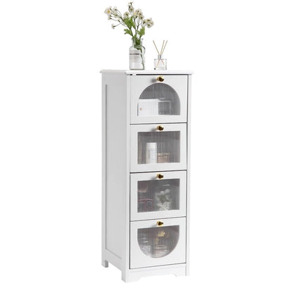 Bathroom Floor Cabinet with 4 Drawers, Small Wooden Storage Cabinet