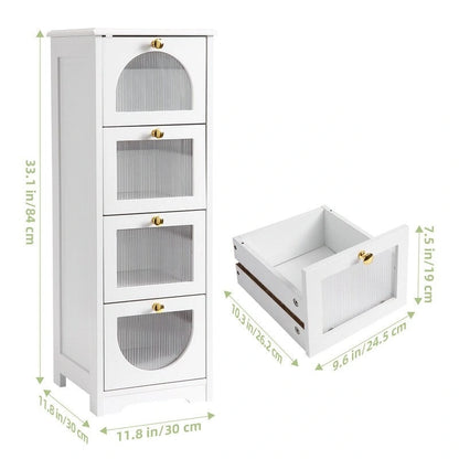 Bathroom Floor Cabinet with 4 Drawers, Small Wooden Storage Cabinet