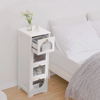 Bathroom Floor Cabinet with 4 Drawers, Small Wooden Storage Cabinet