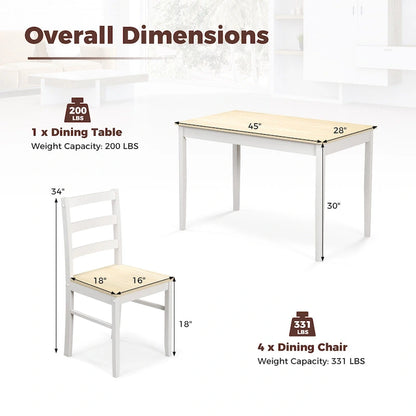 Costway 5-Piece Dining Set Solid Wood Kitchen Furniture with