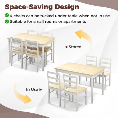 Costway 5-Piece Dining Set Solid Wood Kitchen Furniture with