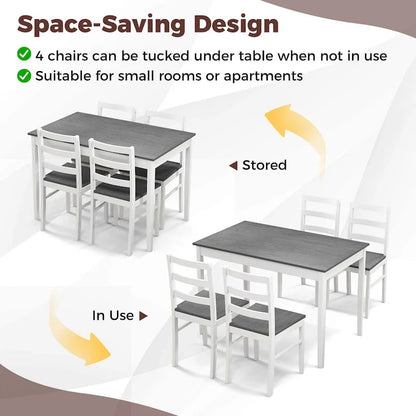 Costway 5-Piece Dining Set Solid Wood Kitchen Furniture with
