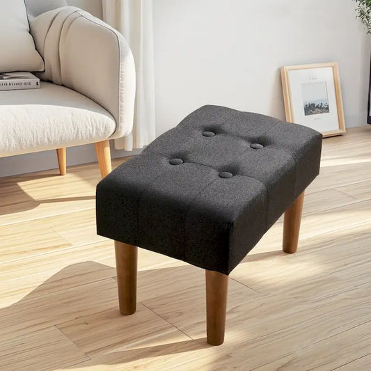 2 Pcs Small Foot Stool Ottoman, Linen Ottoman Foot Rest with Legs, Rectangle Upholstered Footrest