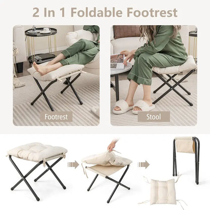 Gymax Lazy Sofa Chair Accent Leisure Armchair with Folding Footrest &