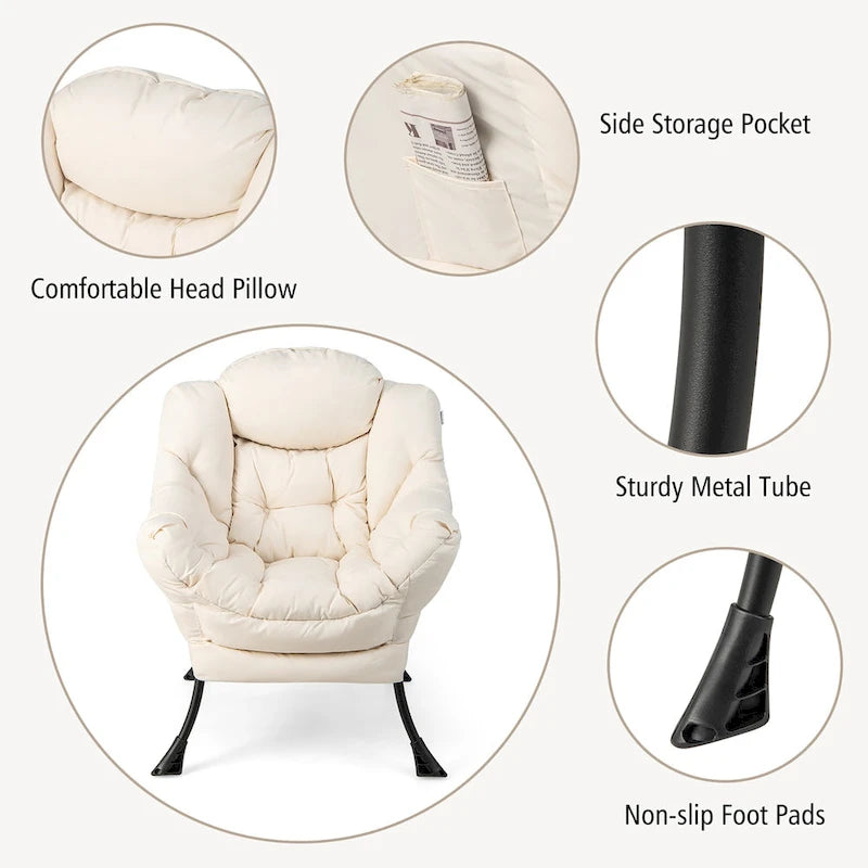 Gymax Lazy Sofa Chair Accent Leisure Armchair with Folding Footrest &