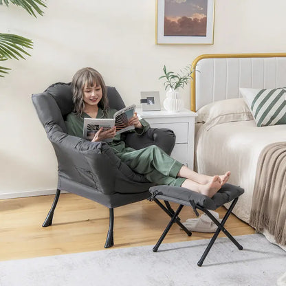 Gymax Lazy Sofa Chair Accent Leisure Armchair with Folding Footrest &