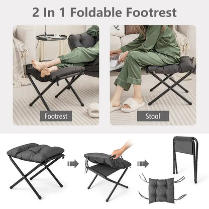 Gymax Lazy Sofa Chair Accent Leisure Armchair with Folding Footrest &