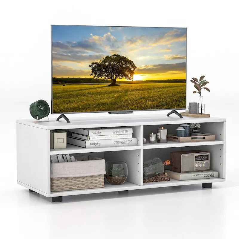 Gymax Media Console Entertainment Center 4-Cubby TV Stand Cabinet w/