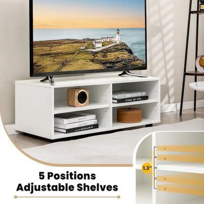 Gymax Media Console Entertainment Center 4-Cubby TV Stand Cabinet w/