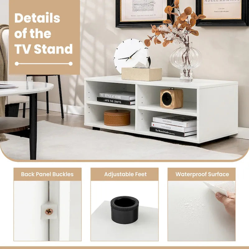 Gymax Media Console Entertainment Center 4-Cubby TV Stand Cabinet w/