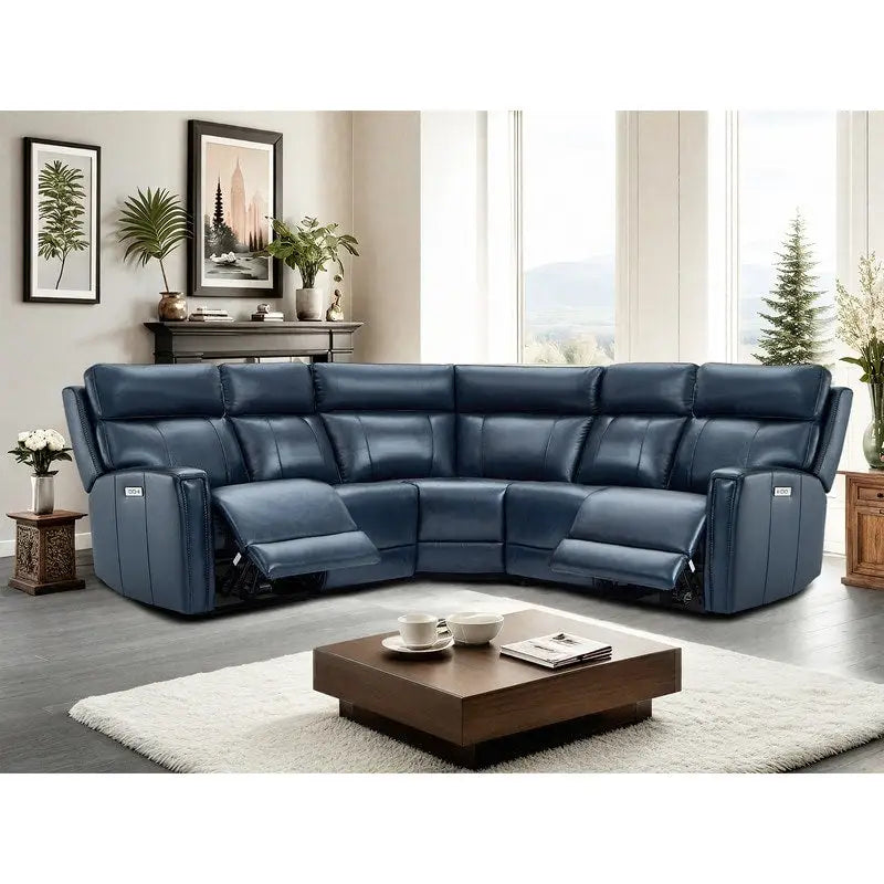 104 W 3-Color Genuine Leather Power Reclining sectional sofa With Zero Gravity, USB&USB-C Ports, 2StationaryArmlesschairs