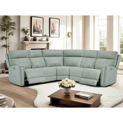 104 W 3-Color Genuine Leather Power Reclining sectional sofa With Zero Gravity, USB&USB-C Ports, 2StationaryArmlesschairs
