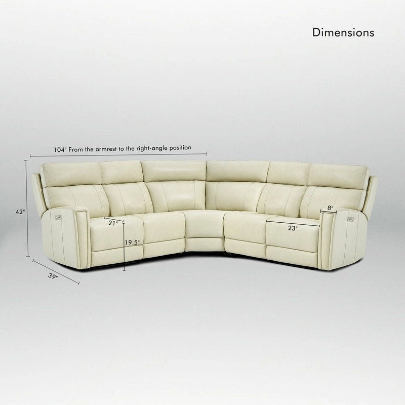 104 W 3-Color Genuine Leather Power Reclining sectional sofa With Zero Gravity, USB&USB-C Ports, 2StationaryArmlesschairs