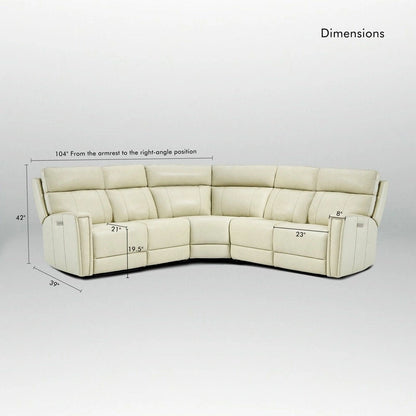 104 W 3-Color Genuine Leather Power Reclining sectional sofa With Zero Gravity, USB&USB-C Ports, 2StationaryArmlesschairs