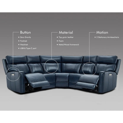 104 W 3-Color Genuine Leather Power Reclining sectional sofa With Zero Gravity, USB&USB-C Ports, 2StationaryArmlesschairs