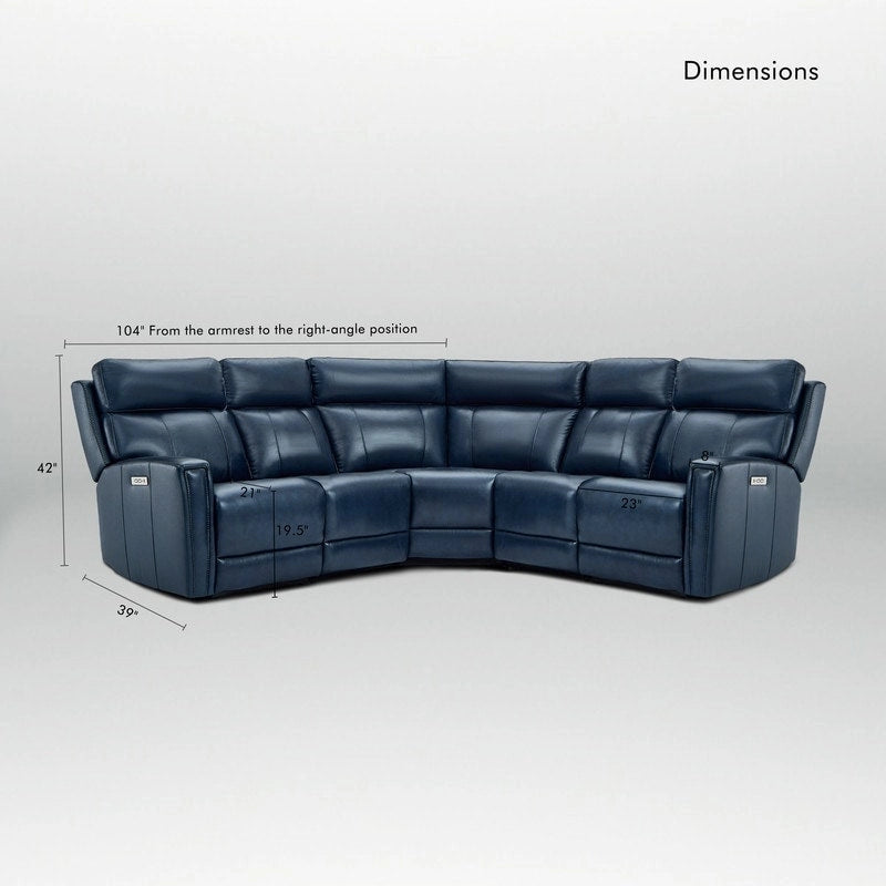 104 W 3-Color Genuine Leather Power Reclining sectional sofa With Zero Gravity, USB&USB-C Ports, 2StationaryArmlesschairs