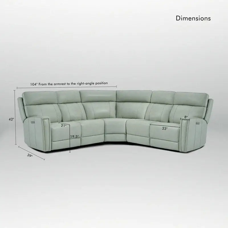 104 W 3-Color Genuine Leather Power Reclining sectional sofa With Zero Gravity, USB&USB-C Ports, 2StationaryArmlesschairs