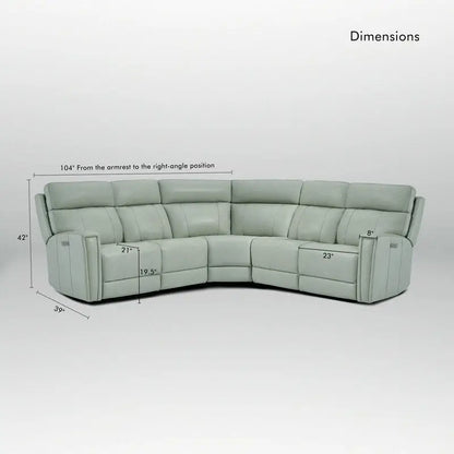 104 W 3-Color Genuine Leather Power Reclining sectional sofa With Zero Gravity, USB&USB-C Ports, 2StationaryArmlesschairs