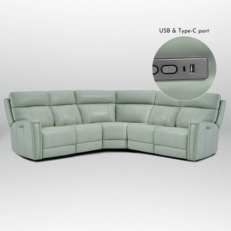 104 W 3-Color Genuine Leather Power Reclining sectional sofa With Zero Gravity, USB&USB-C Ports, 2StationaryArmlesschairs