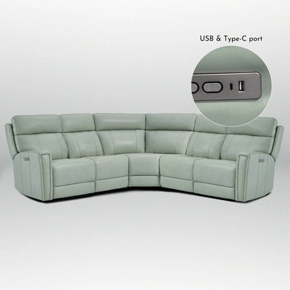 104 W 3-Color Genuine Leather Power Reclining sectional sofa With Zero Gravity, USB&USB-C Ports, 2StationaryArmlesschairs