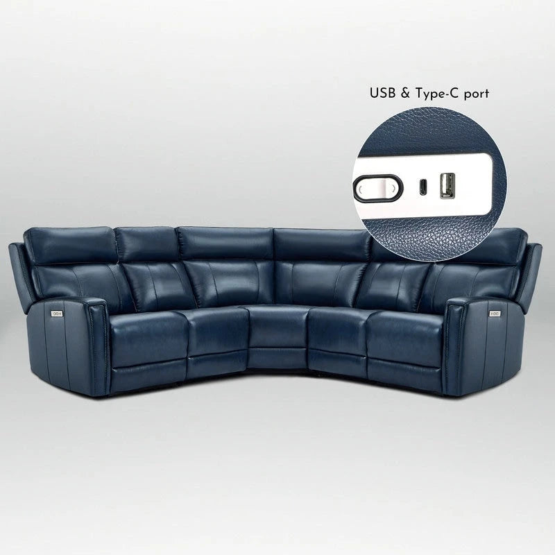 104 W 3-Color Genuine Leather Power Reclining sectional sofa With Zero Gravity, USB&USB-C Ports, 2StationaryArmlesschairs