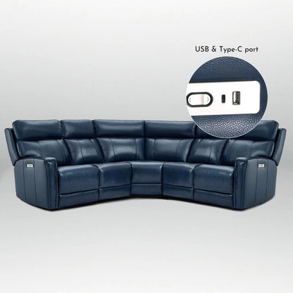 104 W 3-Color Genuine Leather Power Reclining sectional sofa With Zero Gravity, USB&USB-C Ports, 2StationaryArmlesschairs
