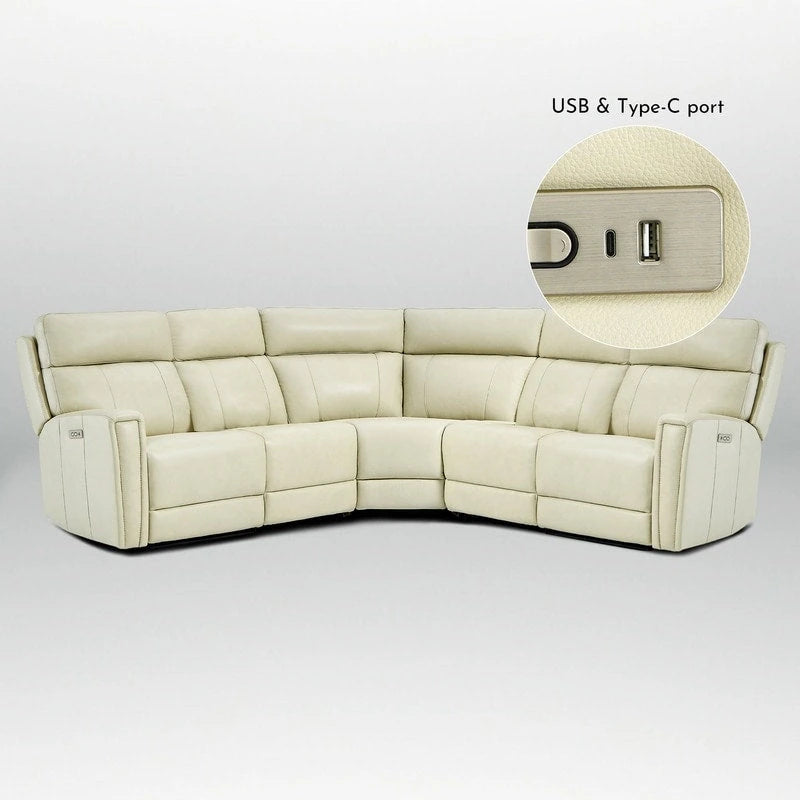 104 W 3-Color Genuine Leather Power Reclining sectional sofa With Zero Gravity, USB&USB-C Ports, 2StationaryArmlesschairs