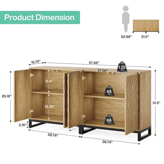 57.5 Inches Farmhouse Sideboard Buffet Cabinet with Doors for Kitchen