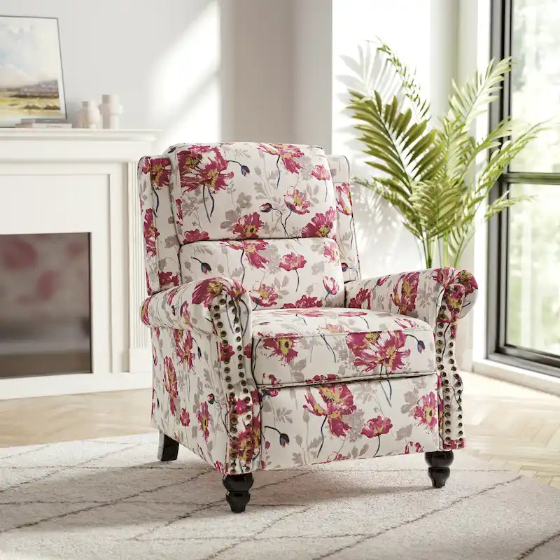 Nail-head Padded Seat Pushback Recliner Chair